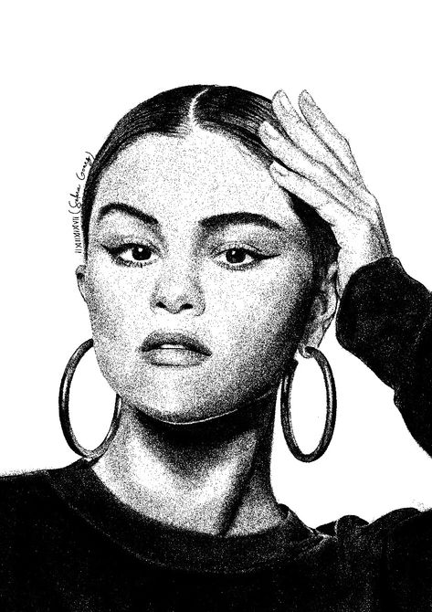 Selena Gomez Drawing, Pointalism Art, Micron Pen Art, Stippling Drawing, Fruit Art Drawings, Harry Styles Drawing, Dotted Drawings, Stippling Art, 3d Art Drawing