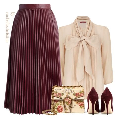 "Pleated Marsala Skirt" by rochellechristine ❤ liked on Polyvore featuring MaxMara, Chicwish, Gucci, Miu Miu and vintage Burgundy Pleated Dress, Burgundy Pleated Skirt Outfits Winter, Fall Burgundy Pleated Skirt, Maroon Pleated Skirt, Burgundy Skirt Outfit, Red Retro Pleated Skirt, Luxury Red Pleated Skirt, Bordeaux Dress, Dressing Over 50