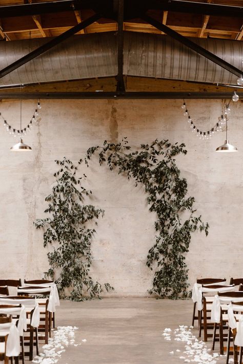 Warehouse Wedding Decorations, Greenery Arbor, Wedding Arch Greenery, Ceremony Backdrop Indoor, Simple Wedding Arch, Wood Wedding Arches, Ceremony Arbor, Floral Arch Wedding, Wedding Arbor