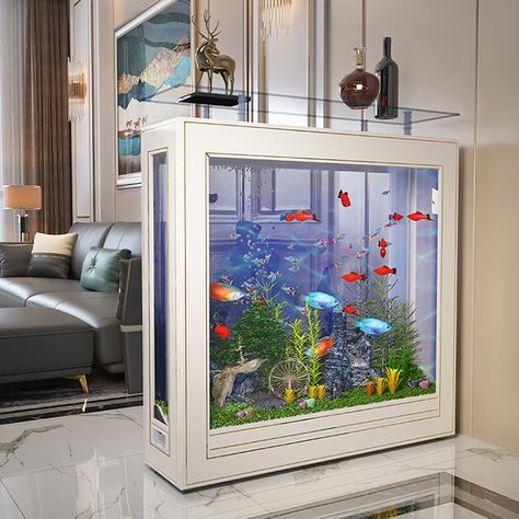 🚀Last Day Special Sale 60%%20OFF🔥🌈Light luxury floor-standing aquarium🐠 Pool Fencing, Diy Water Fountain, Glass Aquarium, Modern Screens, Luxury Floor, Fence Landscaping, Colorful Home, Coastal Blue, Blue Decor