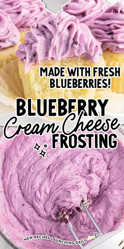 Blueberry Cream Cheese Frosting Blueberry Cream Cheese Frosting, Frosting Flavors, Blueberry Frosting, Fluffy Cream Cheese Frosting, Cream Cheese Buttercream Frosting, Cheesecake Frosting, Cream Cheese Cupcakes, Strawberry Cream Cheese Frosting, Cake Cups