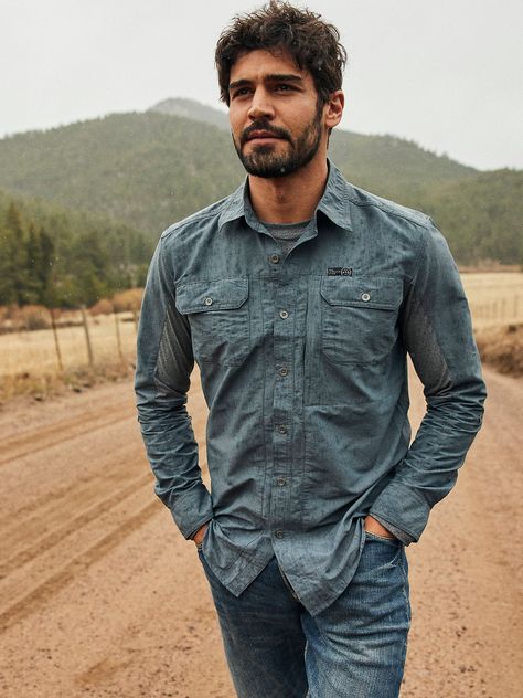 ATG by Wrangler™ Men's Mix Material Shirt | Men's SHIRTS | Wrangler® Utility Shirt, Outdoor Comfort, Wrangler Shirts, A Star Is Born, Men's Shirts, Outdoor Style, Material Design, Roll Up, Zip Pockets