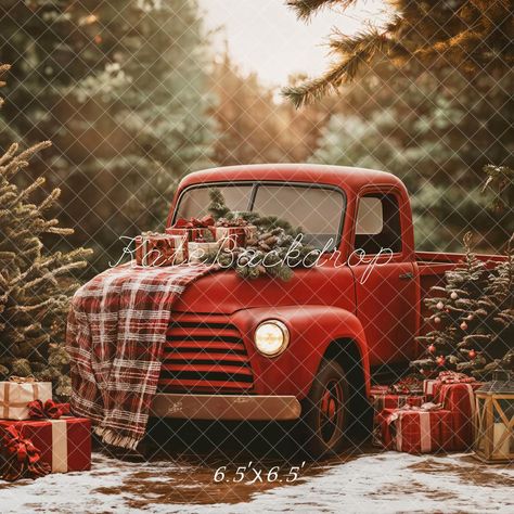 Christmas Mini Shoot, Vintage Truck Christmas, Photo Shoot Props, Forest Backdrop, Christmas Vignettes, Christmas Red Truck, Photo Studios, Photo Booth Ideas, Farm Store