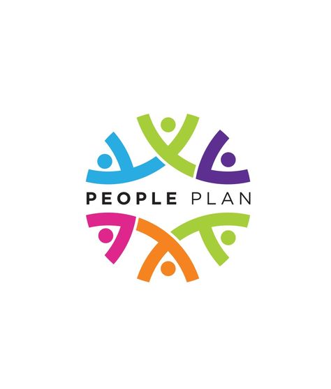 blue green purple pink orange green people shapes which surround the name People Plan logo by ZOO Media Group Creativity Logo Design, Cultural Logo Design, Ll Logo Design, Research Logo Design, Culture Logo Design, Together Logo Design, Logo Association, Colourful Logo Design, Circular Logos