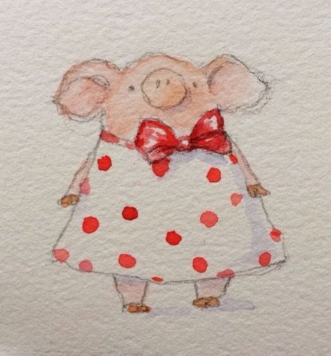 Painting Ideas On Paper, Akvarel Illustration, Pig Drawing, Pig Illustration, Happy Painting, Pig Art, This Little Piggy, Dress Drawing, Happy Paintings