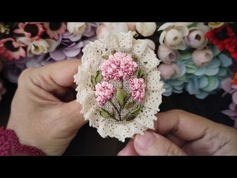 Elegant Ribbon Brooches As Gift, Embroidery Brooch Diy Handmade, Elegant Wedding Brooches With Ribbon, Vintage Ribbon Brooches As Gift, 18th Century Ribbon Embroidery, Sulaman Pita, Tambour Embroidery, Lace Ribbon, Youtube Tutorials