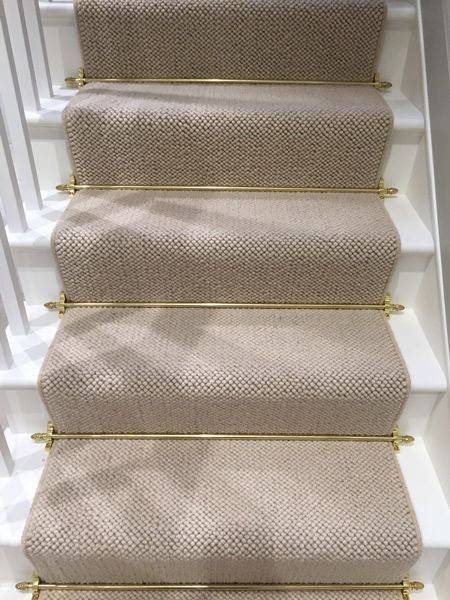 Client: Private Residence In West London  Brief: To supply & install grey carpet with brass stair rods to the stairs Carpet Staircase, Gray Stairs, Stairs Landing, Stair Rods, Hallway Inspiration, Staircase Makeover, Sofa Beige, Hallway Designs, Carpet Trends