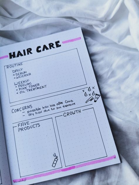 #wlosomaniaczka Hair Care Journal Ideas, Hair Journal Ideas, Hair Oil Routine, Hair Care Journal, Routine Bullet Journal, Hair Care Planner, Intellectual Wellness, Free Time Activities, Inspo Hair