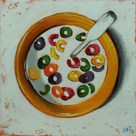 Cereal 23 by Roz Young Cereal Painting, Moving To Texas, Bowl Of Cereal, The Ranch, Cereal Bowls, Still Life, Rooster, Cereal, Cow