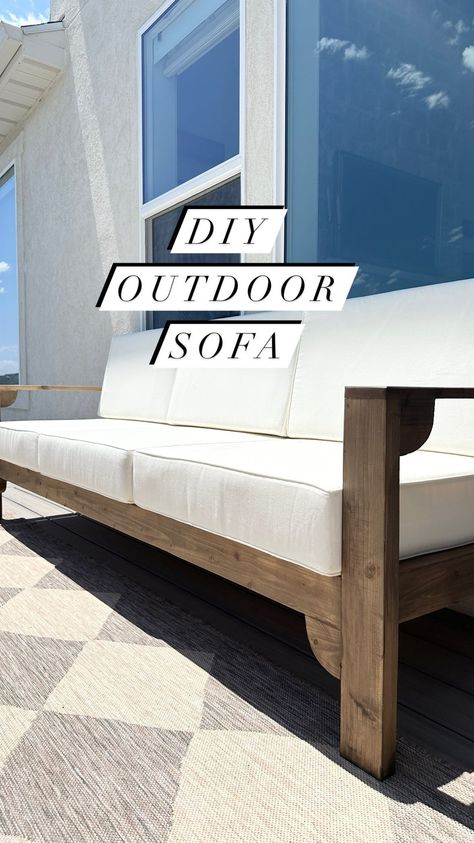 DIY Outdoor Sofa TUTORIAL in 1 minute. Comment SHOP for link to similar cushions! Cushions are always the most expensive part of outdoor… | Instagram Small Outdoor Couch Patio, Diy Outdoor Sofa Cushions, Building Outdoor Furniture, Outdoor Sofa Diy How To Build, Patio Sofa Diy, Diy Patio Sofa, Outdoor Daybed Diy, Project To Do List, Diy Couch Cushions