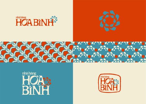 HOA BINH VIETNAMESE RESTAURANT Branding on Behance Vietnamese Restaurant Logo, Vietnamese Restaurant Branding, Food Logo Design Identity Branding, Vietnamese Graphic Design, Filipino Branding, Asian Restaurant Branding, Vietnamese Typography, Vietnamese Font, Vietnamese Pattern