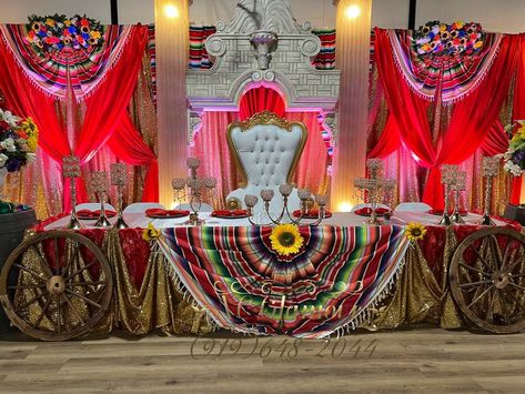 Charro 15 Decorations, Quince Charro Decorations Main Table, Quince Decorations Charro Theme, Coco Quinceanera Theme, Charro Quince Decor, Mexican Quinceanera Decorations, Red Charro Quinceanera Theme Decorations, Ranchero Quinceanera Ideas, Cowgirl Quinceanera Ideas