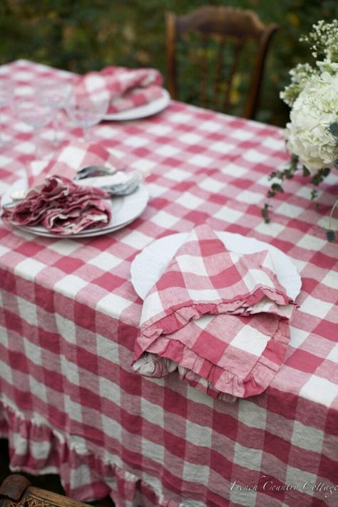 New French Cottage Linen Collection - French Country Cottage Ruffled Tablecloth, French Farmhouse Table, Ruffle Linen, Christmas Linen, Linen Collection, French Cottage, French Country Cottage, French Farmhouse, Ticking Stripe