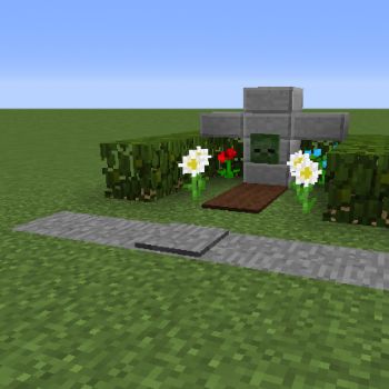 Jump Scare Grave - Blueprints for MineCraft Houses, Castles, Towers, and more | GrabCraft Minecraft Grave Stone Ideas, Minecraft Grave Ideas, Minecraft Headstone, Minecraft Tombstone, Grave Stone Minecraft, Minecraft Pet Grave, Grave Minecraft, Minecraft Cemetery Ideas, Minecraft Gravestone