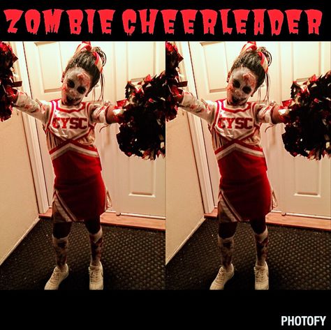 Zombie cheerleader| zombie face painting. Scary Cheerleader Costume Makeup, Creepy Cheerleader Makeup, Cheerleader Face Paint Ideas, Zombie Cheerleader Makeup For Kids Easy, Dead Cheerleader Makeup, Halloween Costumes Zombie, Zombie Face Painting, Zombie Cheerleader Makeup, Cheerleader Zombie