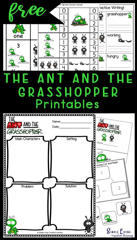 The Ant and the Grasshopper Printables Aesops Fables Printables, Aesop's Fables Activities, The Ant And The Grasshopper Activities, Teaching Fables, Fables Activities, The Ant And The Grasshopper, Aesop Fables, Ants Activities, Kindergarten Thanksgiving