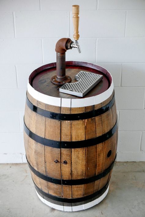 Wine barrel beer tap Wine Barrel Ideas, Barrel Ideas, Small Garage, Sculptural Fashion, Beer Tap, Wine Barrels, Beer Taps, Mobile Bar, Wine Barrel