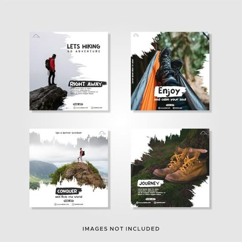 Hiking instagram post template | Premium Vector #Freepik #vector Outdoor Poster Design, Travel Social Media Design, Adventure Website, Travel Booklet, Hiking Poster, Community Marketing, Hiking Design, Indesign Layout, Motion Graphics Typography