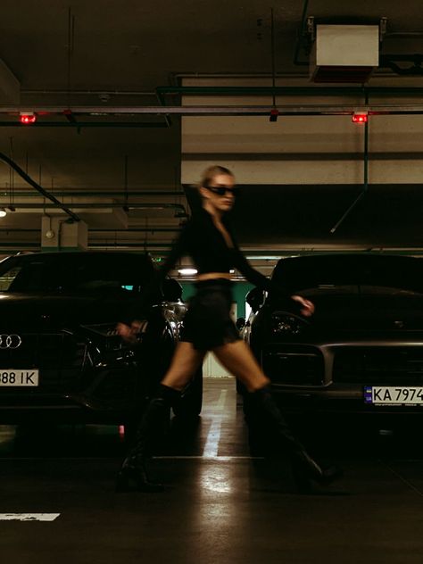 Parking Lot Shoot Photo Ideas, Parking Garage Photoshoot Professional, Parking Garage Fashion Photoshoot, Editorial Parking Garage Photoshoot, Parking Garage Editorial, Dark Parking Lot Photoshoot, Garage Shoot Photography, Parking Garage Photo Shoot Ideas, Photoshoot In Parking Lot