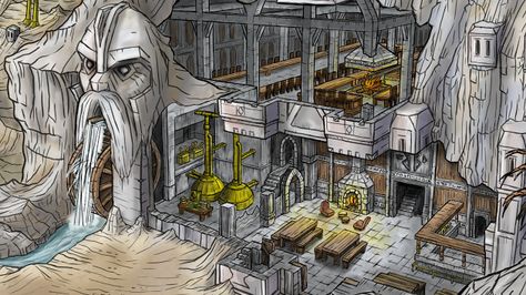 Dwarven home Dwarven Hall, Dwarven Fortress, Dwarven Architecture, Dwarven City, Rpg Map, The Elder Scrolls, Fantasy Castle, Fantasy City, Fantasy Places