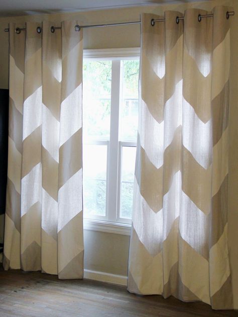 Curtain Painting, Chevron Curtains, Diy Home Decor For Apartments, Drop Cloth, Diy Curtains, Curtain Designs, Easy Home Decor, Curtains Living Room, Simple Decor