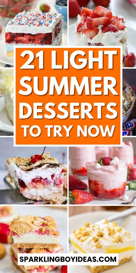 Looking for refreshing summer desserts? Try these delicious and easy summer dessert ideas! From fruity popsicle recipes to summer cakes like lemon cakes, and strawberry cakes, these summer treats are perfect for any summer occasion. Whether you're hosting a backyard BBQ or just looking for a sweet treat to cool down with, these summer recipes are sure to hit the spot. Don't miss out on the best summertime desserts of the year! Summer Bbq Desserts, Summer Dessert Ideas, Summer Party Desserts, Quick Summer Desserts, Light Summer Desserts, Cookout Desserts, Summer Fruit Desserts, Easy Summer Dessert Recipes, Picnic Desserts