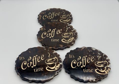 Coffee Resin Coasters Made with Real coffee beans and grounded. Set of 4 Coasters. by AKResinBoutique on Etsy Coffee Coasters Resin, Coffee Resin, Coffee Presentation, Romantic Partner, Resin Crafts Tutorial, Diy Resin Projects, Real Coffee, Coffee With Friends, Coffee Coasters