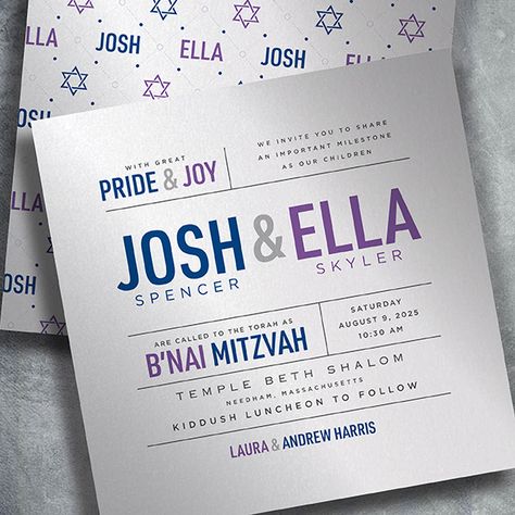 Twin Invitations, Bar Mitzvah Logos, Wedding Officiant Script, Belle Birthday Party, Bnai Mitzvah, Mitzvah Themes, Mitzvah Decor, Belle Birthday, Bat Mitzvah Party