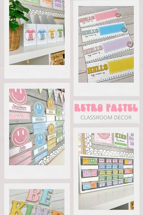 Retro-inspired pastel classroom decor to create a fun and inviting learning. #y2kfonts #retrotype #vintagevibes #throwbacktypography #futurefonts Y2k Fonts, Pastel Classroom Decor, Pastel Classroom, Printable Classroom Decor, Teacher Toolbox, Teacher Desk, First Grade Resources, Classroom Printables, Brand Fonts