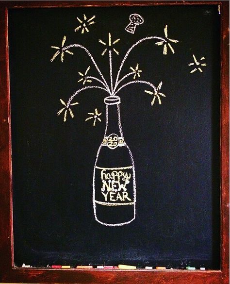 Chalk Pen Window Art New Year, Chalkboard New Years Sign, Nye Chalkboard Art, Chalkboard New Year, New Year’s Eve Chalkboard Art, New Years Chalkboard Ideas, New Years Window Painting, New Year Chalk Art, Happy New Year Chalkboard Art