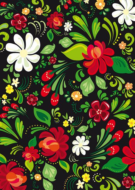 russian folk by Polkip, via Flickr Russian Flowers, Arte Folk, Russian Folk Art, Russian Folk, Art Et Illustration, Vintage Diy, Tole Painting, Flowers Art, Russian Art