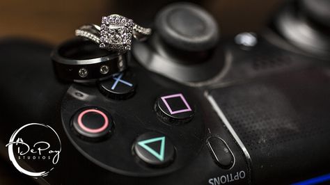 Nerdy Engagement Photos Ideas, Gamer Engagement Photos, Galactic Wedding, Pokemon Wedding, Gamer Wedding, Decorate Room, Nerd Wedding, Gifts For Gamers, Wedding Rings Photos