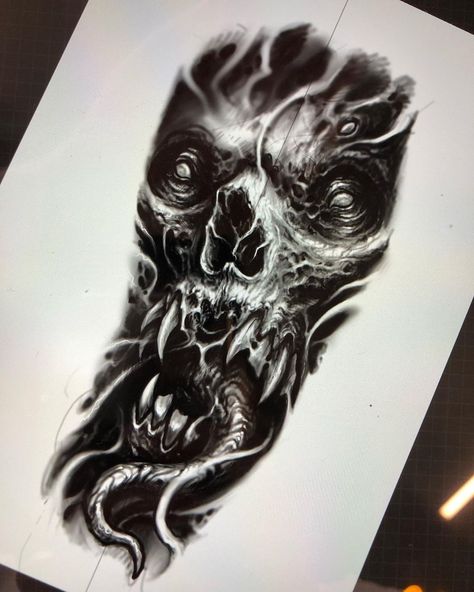 Available design Sydney booking open (Custom design available) (All size available) (Free hand work… | Instagram Bio Organic Tattoo Design, Dark Skull Tattoo Design, Dark Work Tattoo, Dark Art Tattoo Ideas, Black Work Tattoo Design, Demon Tattoo Designs, Dark Tattoo Designs, Horror Tattoo Designs, Horror Tattoo Design