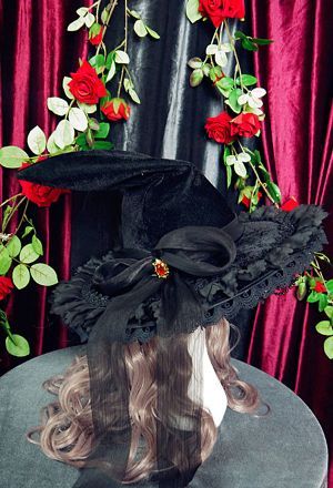 Halloween Victorian, Victorian Witch, Wide Brim Bucket Hat, Black Witch Hat, Rose Thorns, Wizard Hat, Ren Fair, Kawaii Clothing, Witch Hats