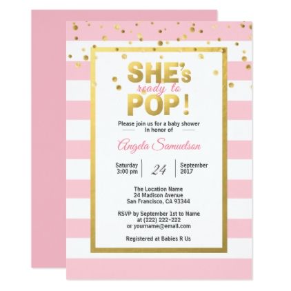 #She's Ready to POP Gold Pink Girl Baby Shower Card - #elegant #gifts #stylish #giftideas #custom Lavender Baby Shower Invitations, Lavender Baby Showers, Pop Baby Showers, Modern Baby Shower Invitations, Custom Baby Shower Invitations, Elegant Baby Shower, Baby Shower Invitation Cards, Baby Shower Card, Ready To Pop