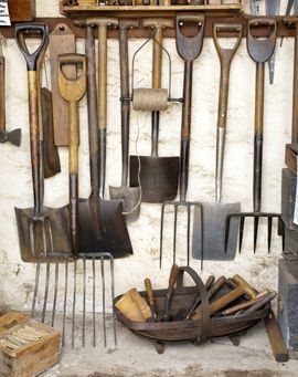 TARA DILLARD: How to Take Charge of Your Garage Storage Basement, Old Garden Tools, Garden Tool Organization, Old Garden, Vintage Gardening, Pvc Pipes, Garden Tool Storage, Farm Tools, Potting Sheds