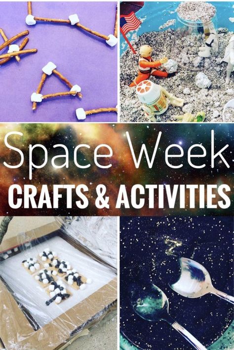 Space Week Crafts and Activities - Kids will love these space themed ideas like solar oven s'mores, edible constellations, moon sand, science experiments and more! #spacetheme #spaceactivities #scienceactivities #scienceexperiments Space Week Crafts, Space Week Activities, Space Week, Space Activities For Kids, Space Crafts For Kids, Moon Sand, Summer Camp Activities, Solar Oven, Space Camp