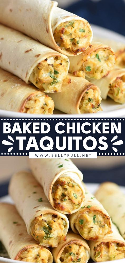 Baked Chicken Taquitos Baked Chicken Taquitos, Latin Dishes, Taquitos Recipe, Chicken Taquitos, Mexican Food Recipes Easy, Mexican Foods, Chicken Dishes Recipes, Taco Tuesday, Mexican Dishes