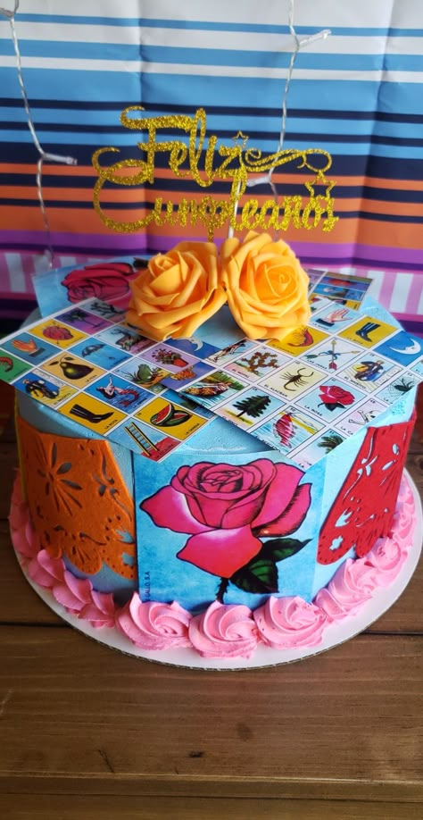 Loteria Cake Ideas, Loteria Party Ideas, Mexican Dessert Table, Loteria Party, Quince Cake, Mexican Birthday Parties, 18th Birthday Decorations, Mexican Fiesta Party, 20th Birthday Party