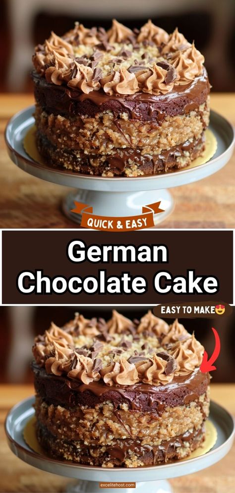 German Chocolate Cake Easy, German Chocolate Poke Cake, Easy German Chocolate Cake, German Chocolate Frosting, German Chocolate Cake Recipe, Pecan Frosting, Pound Cake Recipes Easy, Coconut Pecan Frosting, Chocolate Poke Cake