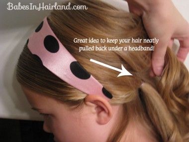 Headband Hair Trick. This didn't really work. It gave a weird bump Hair Styles Medium Long, Cute Head Bands, Kid Haircuts, Hair Styles Kids, Fun Braids, Wavy Hair With Braid, Bow Hairstyles, Deep Side Part, Hairstyles Design