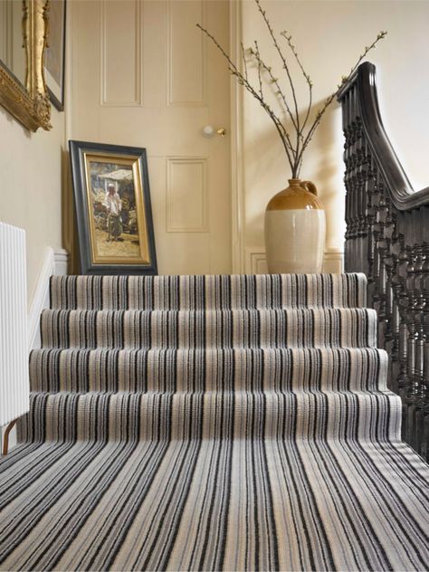 John Lewis & Partners Genoa Pure Wool Loop Carpet, Castella Brockway Carpets, Wool Loop Carpet, Best Carpet For Stairs, Carpet Staircase, Victorian Hallway, Loop Carpet, Striped Carpets, Alternative Flooring, Carpet Fitting