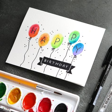 Easy DIY! Making a Birthday Card with Minimal Supplies – kwernerdesign blog Watercolor Birthday Cards, Birthday Card Drawing, Birthday Card Craft, Simple Birthday Cards, Homemade Birthday Cards, Birthday Cards For Boys, Watercolor Birthday, Bday Cards, Paint Cards