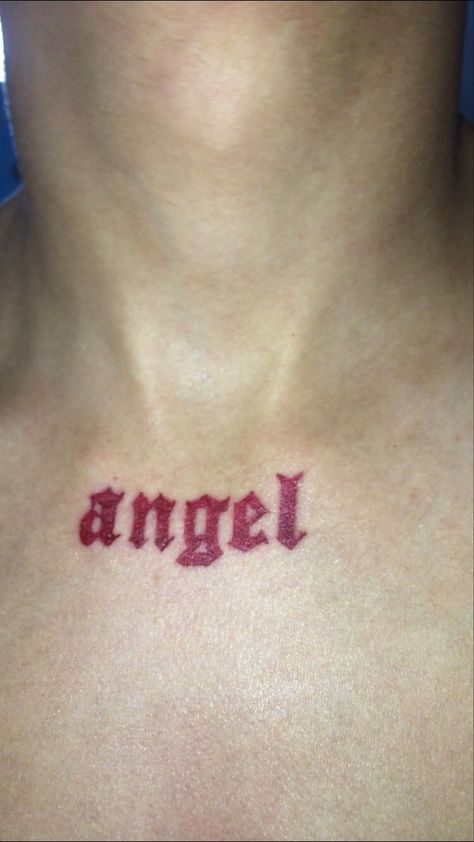 angel tattoo Angel Tattoo Red Ink, Angle Tattoo, Tattoo Red, Line Art Tattoos, Fancy Fonts, Angel Tattoo, Name Tattoo, Red Ink, Tattoo Fonts