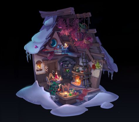 ArtStation - Witch's house. Cozy interior, Julia Kovalyova Witch House Concept Art, Green Cargo Pants Women, Witch's House, House Cozy, Y2k Trousers, Witch Room, Witch Coven, Fantasy Rooms, Witch Shop