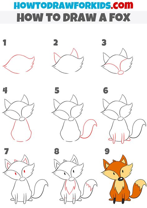 How To Draw A Fox Step By Step, How To Draw A Fox Easy, Fox Drawing Step By Step, Fox Drawing Tutorial, Fox Drawing Easy, Foxy Nails, Cute Fox Drawing, Fox Artwork, Fox Drawing