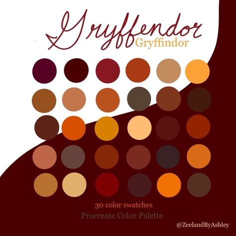 Harry Potter Procreate, Color Palette Fall, Procreate Palettes, Gryffindor Harry Potter, Harry Potter Colors, Gryffindor House, Procreate Color Palette, Procreate Ipad Art, Color Palette Challenge