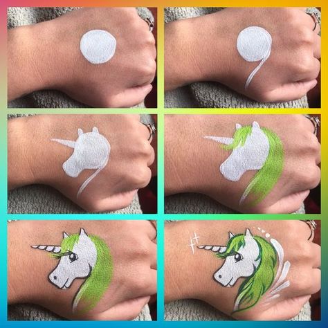 Step by step unicorn: Face Painting Unicorn, Makeup Zombie, Halloweenský Makeup, Cheek Art, Face Painting Tutorials, Unicorn Painting, Face Painting Easy, Kids Face Paint, Unicorn Makeup