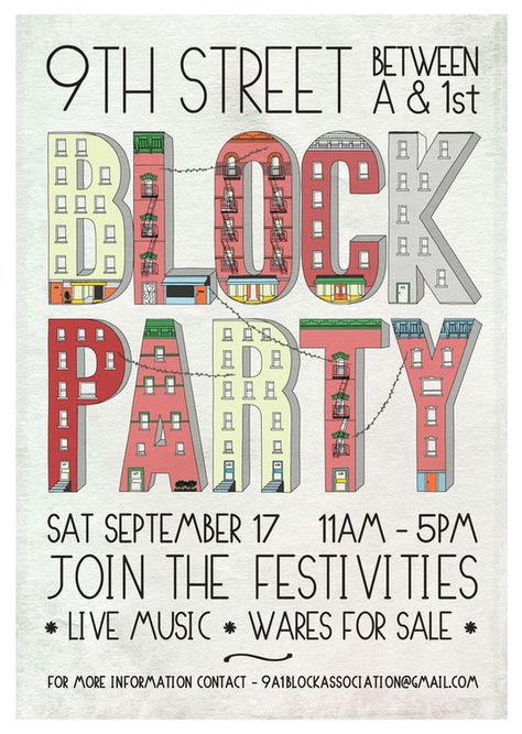 Block Party Poster, East Village, Block Party, Party Poster, The East, Poster Print, Design