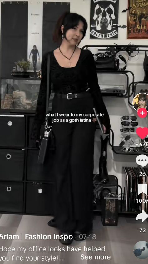 Modest Goth Outfit, Corp Goth Outfits, Romantic Goth Outfits Casual, Modest Goth, Goth Outfits Casual, Romantic Goth Outfits, Goth Ideas, Comfortable Fall Outfits, Edgy Work Outfits